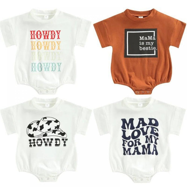 Summer Baby Jumpsuit Letter Printing Short Sleeve Round Neck Jumpsuit Baby Clothes Wholesale